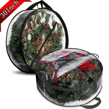 2-Pack Clear 30" Christmas Wreath Storage Container with Dual Zippers & Reinforced Handles (Black)