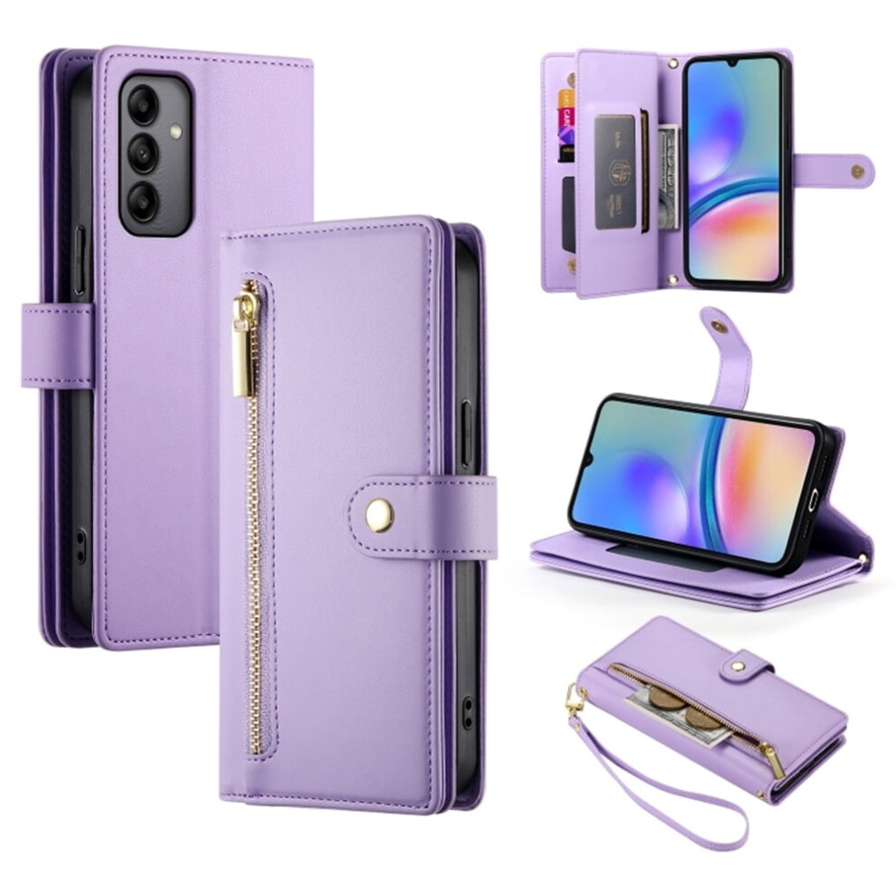 Leather Wallet Case For Samsung Galaxy A05s Â 6.7", Multi-Card Slots, Zipper Pocket, Lanyard Strap, Wristlet Purple 9193271872092