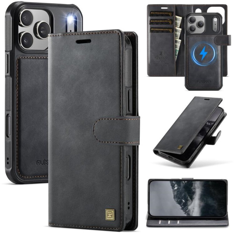 Rfid-Blocking Magsafe Purse Case For Iphone 17 Pro Max 6.9" Â 3-Card Slots, Kickstand, Flip & Shockproof, Black 9193271872658