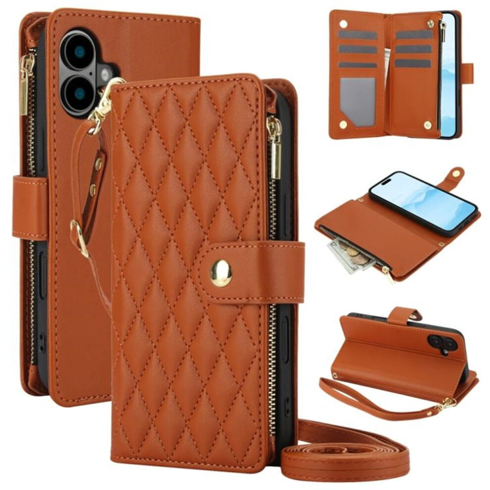 Rfid-Blocking Flip Wallet Case For Iphone 16 Plus (6.7") Â With Card Slots, Kickstand, Wrist Strap, Lanyard & Zipper Brown 9152228573895
