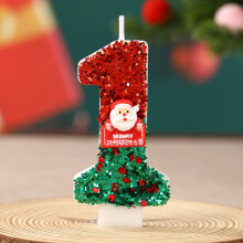 Christmas-Themed Birthday Number 1 Candle – Red & Green Glitter with Holder | Compatible with Standard Cakes