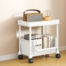 Chariot utilitaire roulant en plastique blanc à 2 niveaux