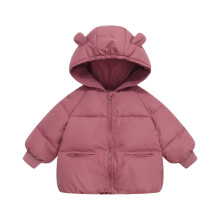Doudoune enfant à capuche et oreilles d'ours, vêtement d'extérieur chaud pour l'hiver, fermeture éclair, rembourrage doux, style #E076Red100