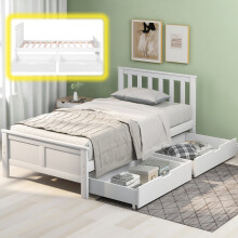( 3FT, White) Solid Pine Wood Storage Bed with Drawers, Single Bed Frame for Adults, Kids & Teenagers