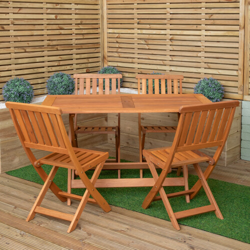 Samuel Alexander Outdoor 4 Person Folding Rectangular Wooden Garden Dining Table Chairs Set