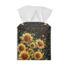 Housse de boîte à mouchoirs en cuir à motif tournesol et papillon pour voiture
