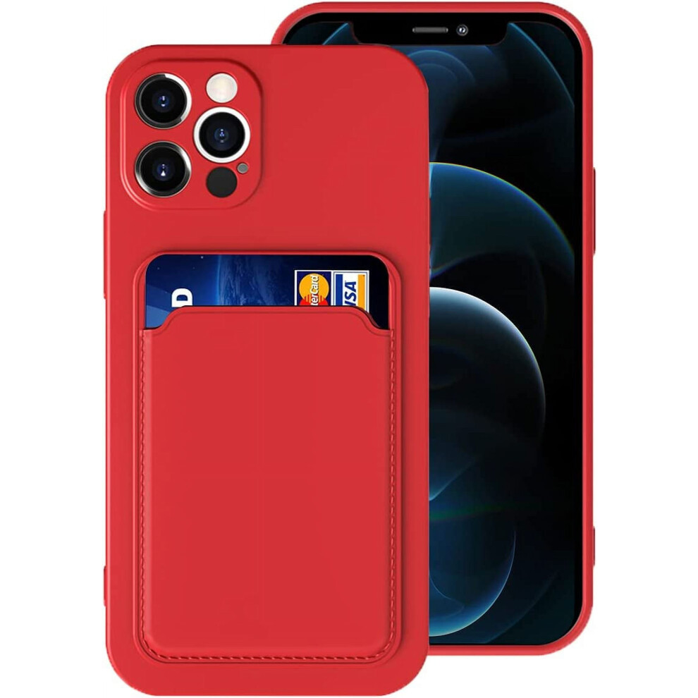 Silicone Card Case Compatible With Iphone 12 Pro Max 6.7", Shock-Absorbing, Soft Slim Wallet Case Â Pure Red 9152228573437