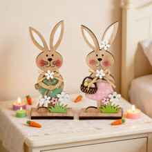 Houten paashaas tafeldecoratie 7,48 x 2,75 x 1,57 inch