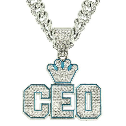 Κολιέ μενταγιόν με γράμμα CEO και στέμμα Hip Hop για άνδρες και γυναίκες, με