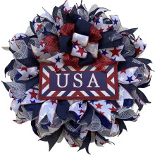 Patriotic4th of July -seppele, 15.7" joka sään tähtikuvioinen seppele – UV-suojattu, Amerikan lipun koristama etuoven seppele