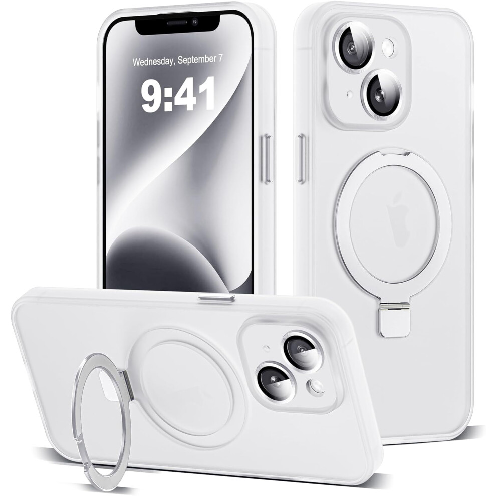 Iphone 14 Plus Case With Magnetic Invisible Ring Stand, Full Camera Lens Protection, Magsafe Compatible, Military-Grade Matte Slim Translucent 9405492308688
