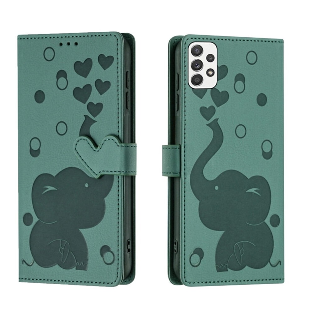 Pu Leather Flip Wallet Case For Samsung Galaxy A23 5G & M13 4G/M23 (6.6") Â Elephant Embossed, Magnetic Closure, Card Slots, Hand Strap Green 9193271874058