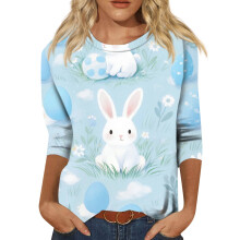 Women's Easter Egg Graphic T-Shirt 3/4 Sleeve S-3XL