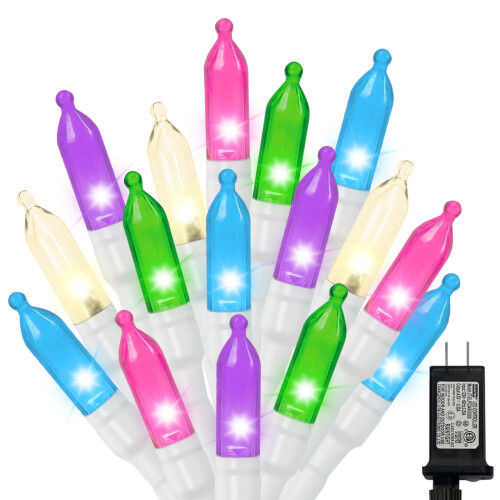 Pastellfarget påskelyslenke 9,5 m 100 LED 16 moduser