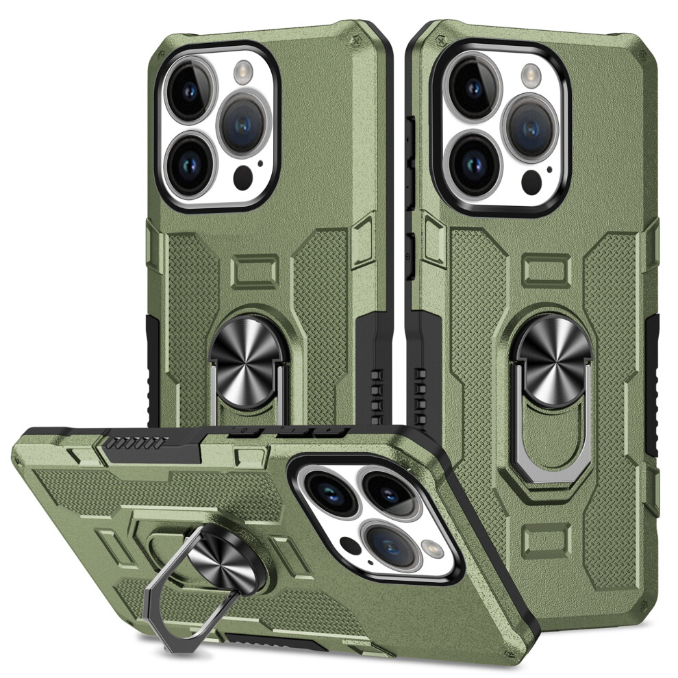 Rugged Defender Case For Iphone 16 Pro Max: Ring Holder, Kickstand, Anti-Fingerprint, Non-Slip, Anti-Drop Â Green 9418476735660