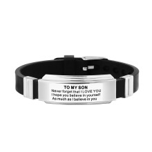 TO MY SON Stainless Steel Silicone Bracelet – Family Gift, Compatible with Hand Link, Christmas Sale