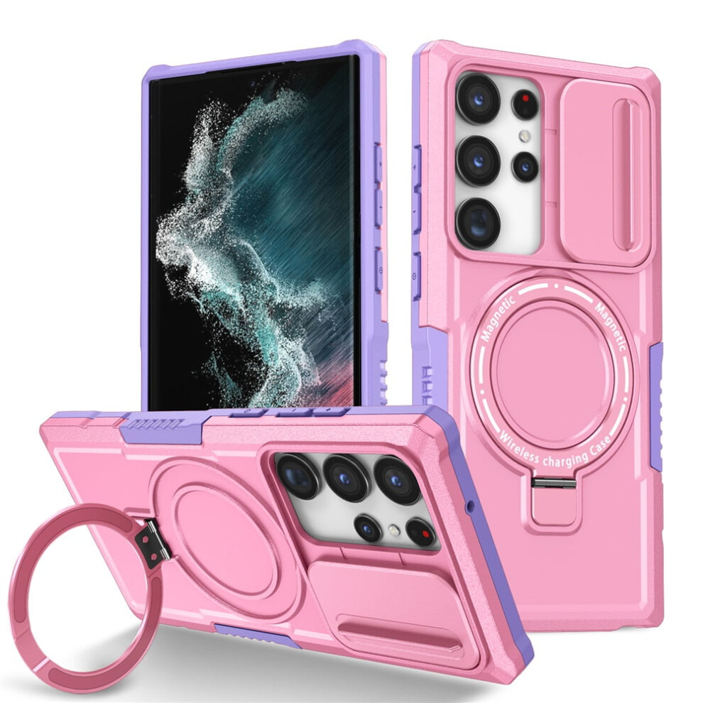 Shockproof Case For Samsung Galaxy S22 Ultra 6.8" Â Sliding Camera Cover, Magsafe Compatible, Hidden Kickstand & Ring Holder Pink 9165521682966