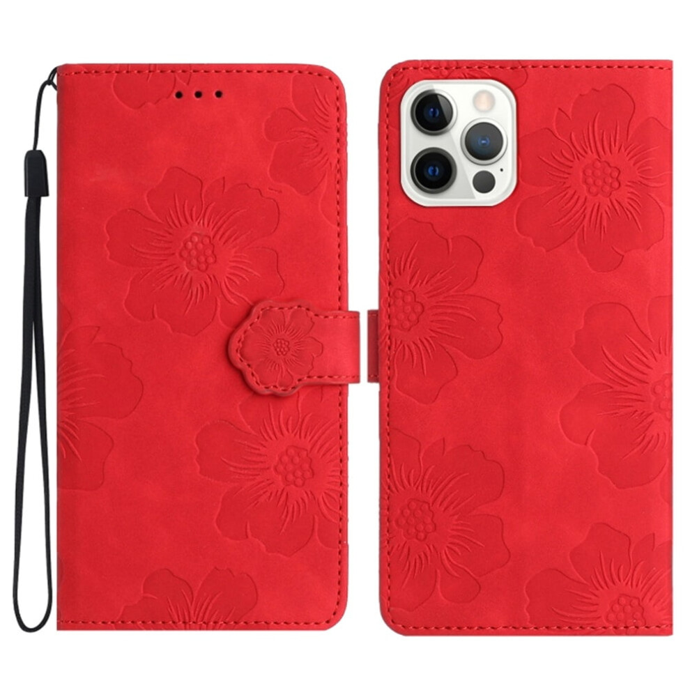 Leather Flip Wallet Case For Iphone 13 Pro Max Flower Red 9170372599943