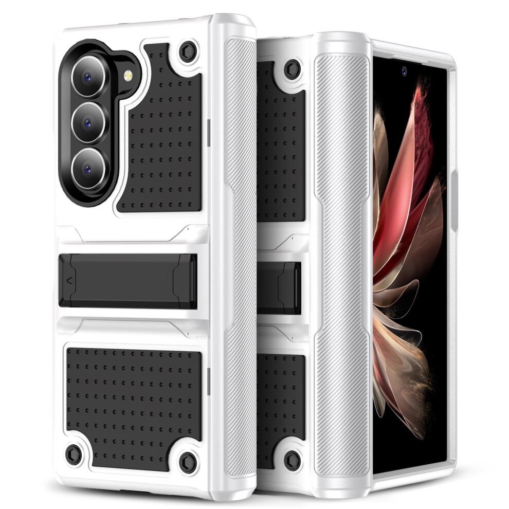 Shockproof Pc+Silicone Case With Kickstand For Samsung Galaxy Z Fold 6, Lightweight Hybrid Protective Cover, White 9165521682775
