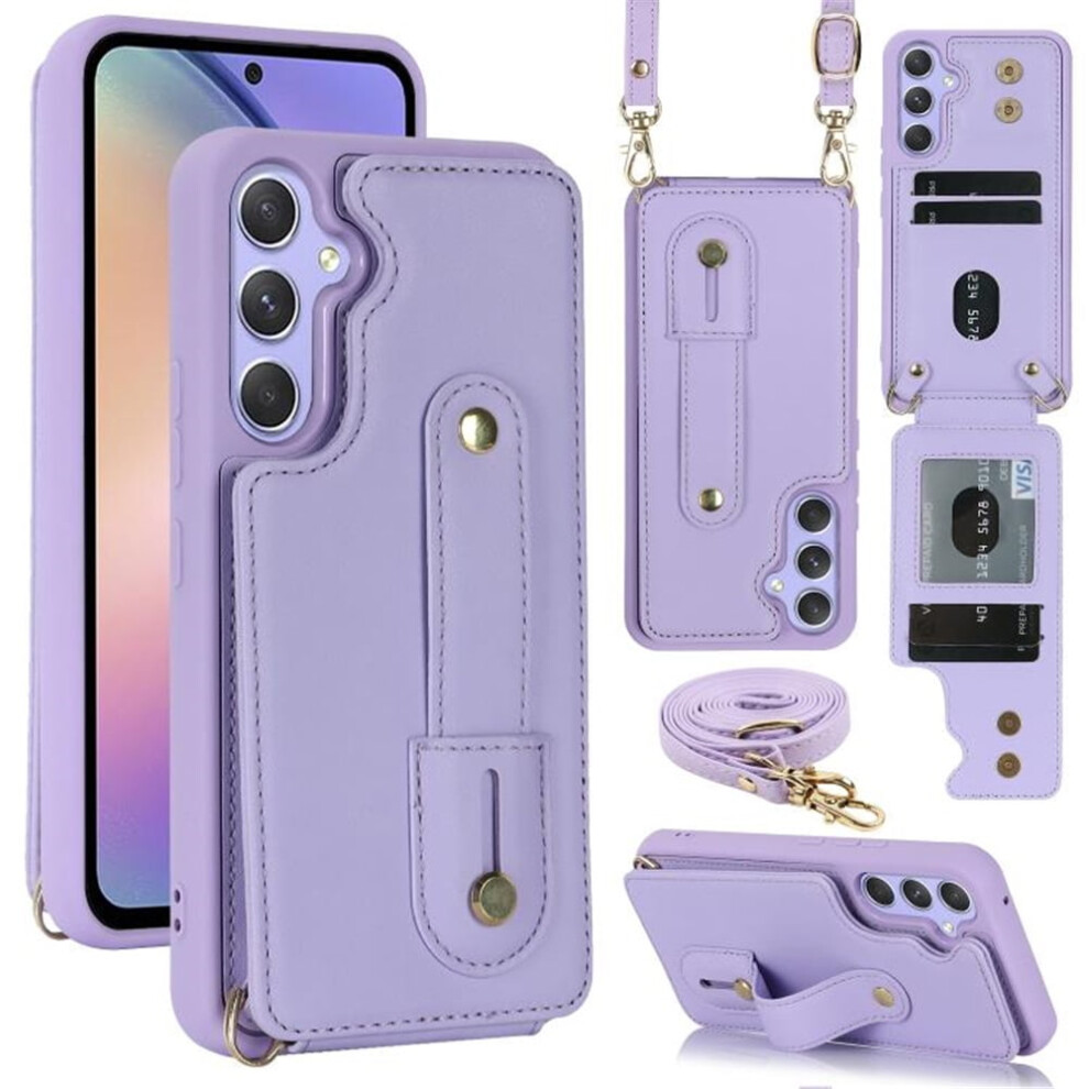 Premium Pu Leather Flip Wallet Case For Samsung Galaxy S24+ 5G / S25+ 5G Â Wristband Holder, Multi-Card Slots, Detachable Crossbody, Purple 9418476736728