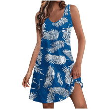 Kungsblå Ärmlös V-ringad Spandex Midi Strandklänning Dam