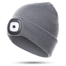 Morttic LED Beanie Hat, Rechargeable 4-LED Lighted Cap, Ultra Soft Knitted Winter Hat for Kids – Grey, Compatible with USB Charging