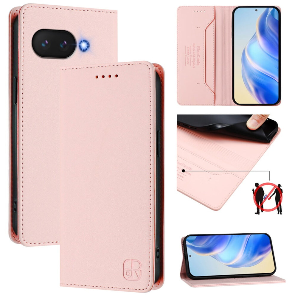 Wallet Case For Google Pixel 9A (6.3"), Rfid-Blocking Pu Leather Magnetic Folio, 2 Card Slots, Kickstand, Shockproof, – Compatible With Google Pink 9418476736087
