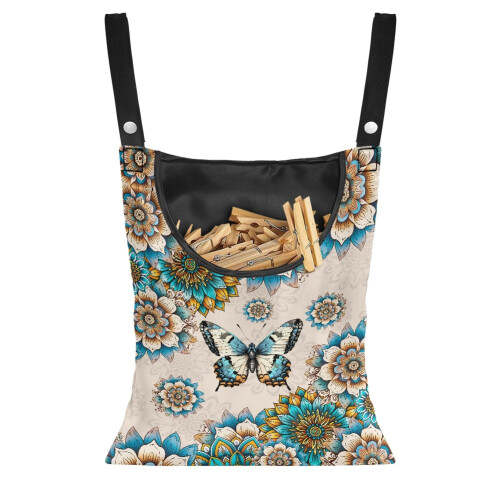 Τσάντα μανταλάκια Boho με λουλούδια Mandala και θήκη για πεταλούδες, 2 τεμάχια, μεγάλος