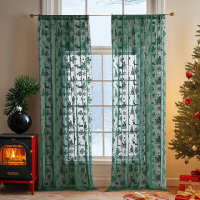 HHBEAUTY Christmas Sheer Curtains, Snowflake Print, Rod Pocket, 2 Panels Green 140x100cm – Compatible with Standard Rods
