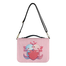 Valentine's Day Axolotl Heart PU Leather Bible Cover for Men & Women – Adjustable Strap, Sturdy Scripture Bag, Compatible with Standard Bibles