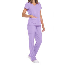 asdoklhq Plus Size Scrubs Cozy Fit Women's V-Neck Top with Drawstring Pocket Pants and Casual Two-Piece Set for Care Workers Purple S