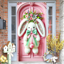 Funda para puerta de Feliz Pascua – Gran pancarta de tela con conejito y huevo, 71x35", Decoración y recuerdo para fiestas – Compatible con