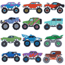 12Pcs Iron-On Truck Patches, Embroidered Transportation Appliques for Clothing, Jeans, Jackets, Bags – Compatible with All Fabrics