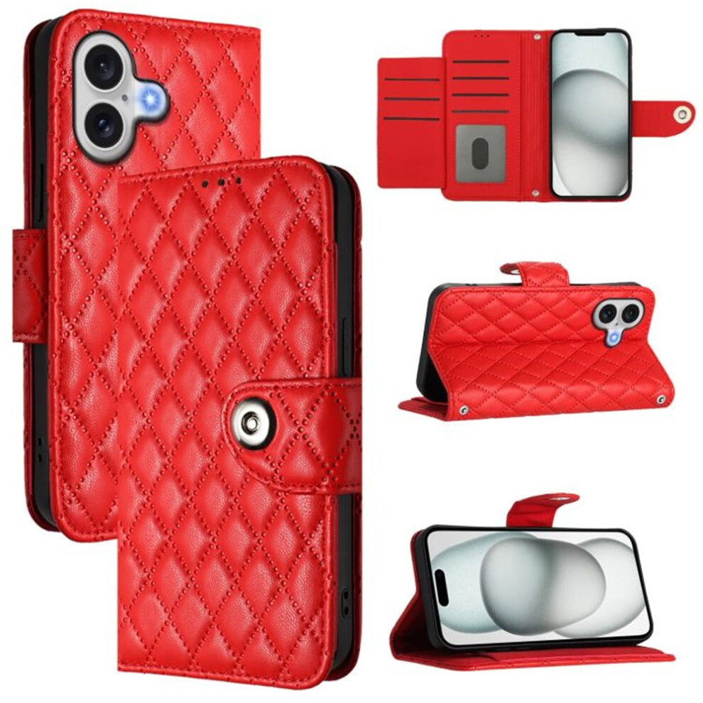 Magnetic Pu Leather Wallet Case For Iphone 17 Â Argyle Pattern, 7-Card Slots, Detachable Wrist Strap, Red 9170372180004