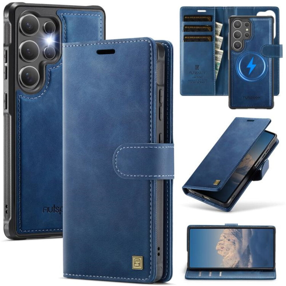 Rfid-Blocking Purse Case For Samsung Galaxy S25 Ultra 5G 6.9", Magsafe, 3-Card Slots, Kickstand, Flip & Shockproof, Blue 9130661967914