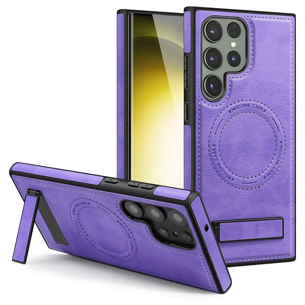 Leather Case For Samsung Galaxy S24 Ultra – Compatible With Magsafe Wireless Charging, Magnetic Stand, Rugged, Light Purple 9130661969260