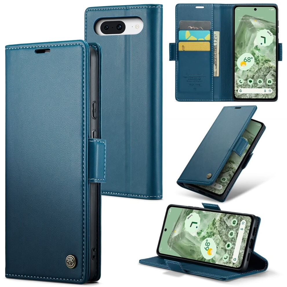 Caseme Leather Wallet Case For Google Pixel 8A Â Rfid Blocking, Magnetic Clasp, Kickstand, Â Compatible With Google Pixel 8A Blue 9152228569478