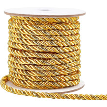 5 mm gullsnor, 15 meter metallisk hyssing, 3-lags polyester skinnende snor til hjemmedekor, møbeltrekk, gardinbånd, snorer til uteksaminering –