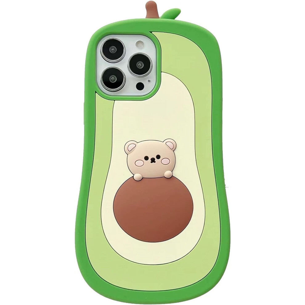 Cute 3D Avocado Silicone Case For Compatible With Iphone 14 Pro (6.1", 2022) Â Kawaii Fruit Bear Design Grey 9130661968980