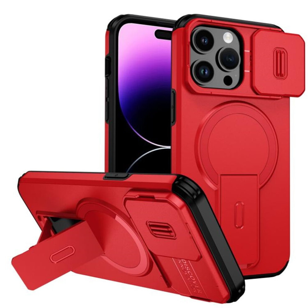 Iphone 14 Pro Max 6.7" Case Â Magsafe, Invisible Fold Stand, Sliding Camera, Shockproof & Dropproof, Red 9152228570764