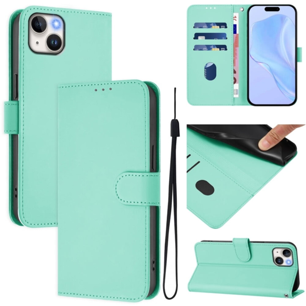 Mint Pu Leather Wallet Case With Magnetic Closure, 3 Card Slots & Wrist StrapâCompatible With Iphone 15 Plus Green 9152228569737