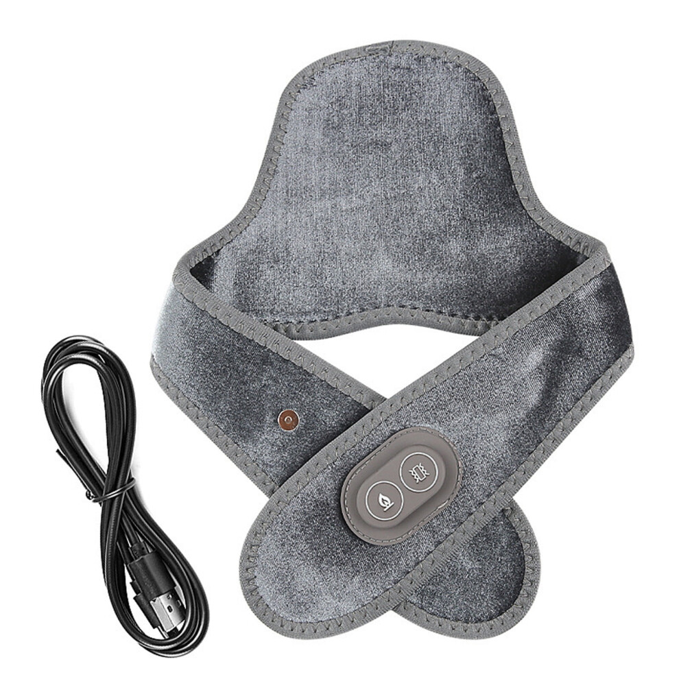 Gray Rechargeable Heated Neck Wrap With 3-Heat Levels & Vibration Massage, Cordless Heating Pad For Neck Pain Relief (Gray)
