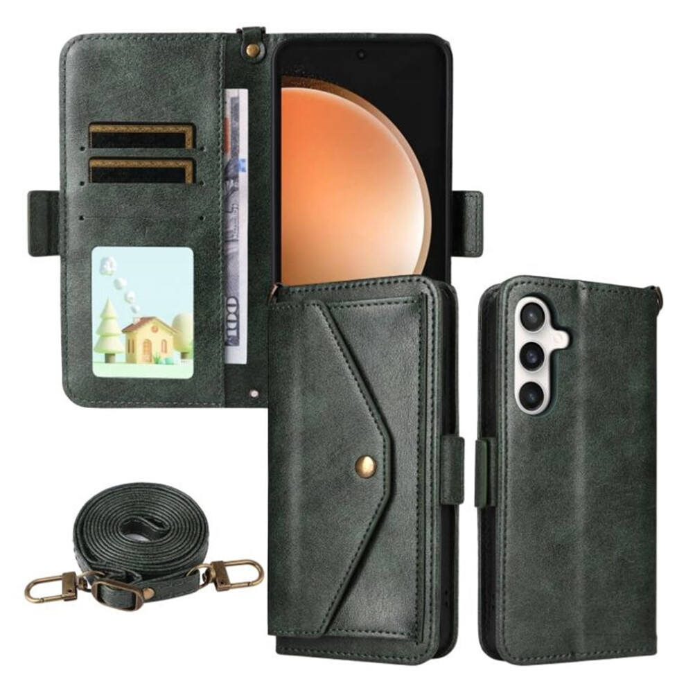 Vintage Leather Wallet Case For Samsung Galaxy S25 Fe 5G Â Shockproof, Multi-Card Slots, Hidden Button Pocket, Detachable Strap, Green 9152228572706