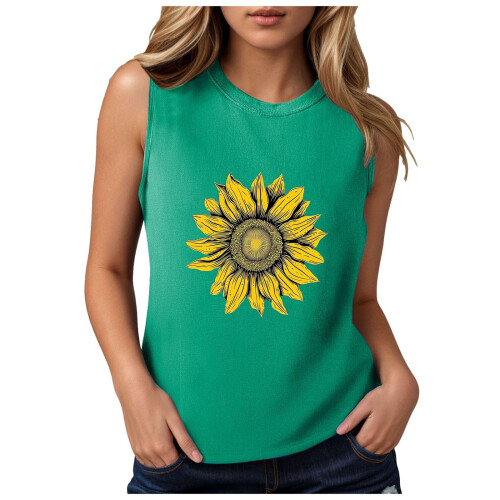 Women's Casual Loose Graphic Tank Top Green XL