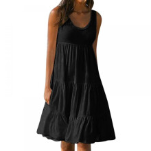 Adjustable Spaghetti Strap Sundress for Women, Stretchable Fabric Casual Sundress with High Waist and Flowy Tiered Hem, A Line Swing Dress for Summer