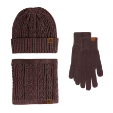 Winter Knit Set, Fleece Lined Slouchy Beanie, Warm Neck Warmer & Gloves, Men's & Women's 3-Piece Cold Weather Set, Matching Accessories Coffee