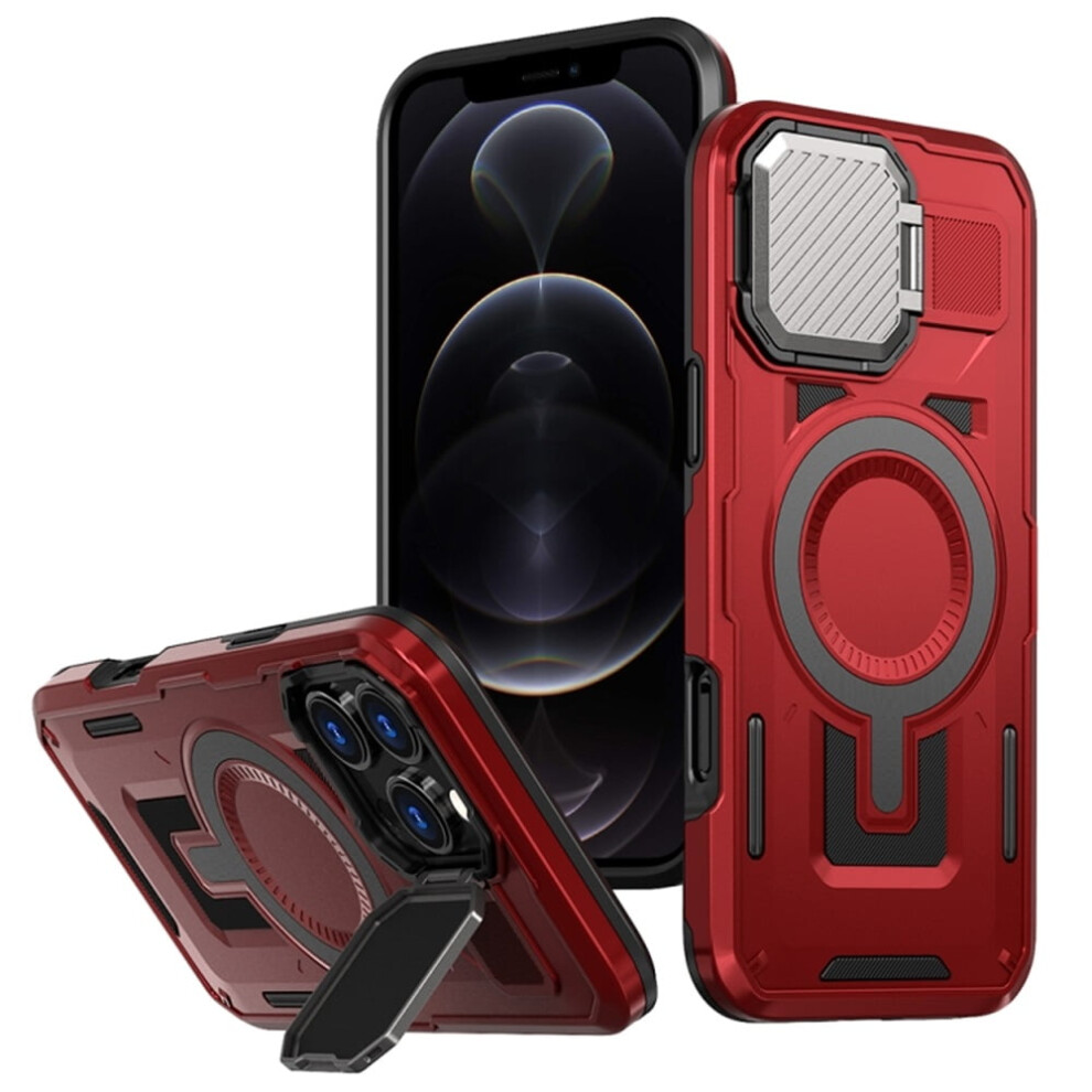Rugged Magnetic Case For Iphone 12 / 12 ProâMilitary-Grade, Adjustable Metal Lens Cover, Magsafe Compatible, Red 9152228572065