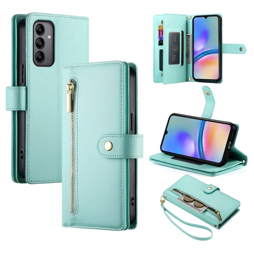 Leather Wallet Case For Samsung Galaxy A05s Â 6.7", Multi-Card Slots, Zipper Pocket, Lanyard Strap, Wristlet Green 9152228572867