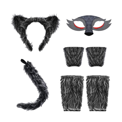 Masque de loup-garou et gants à queue gris pour Halloween