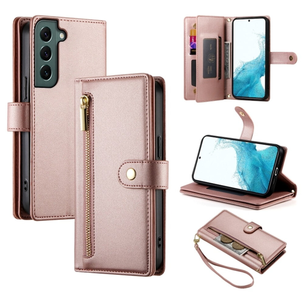 Leather Wallet Case For Samsung Galaxy S22 5G (6.1") Â Multi-Card Slots, Zipper Pocket, Lanyard Strap, Wristlet Â Compatible With S22 Pink 9165521681174